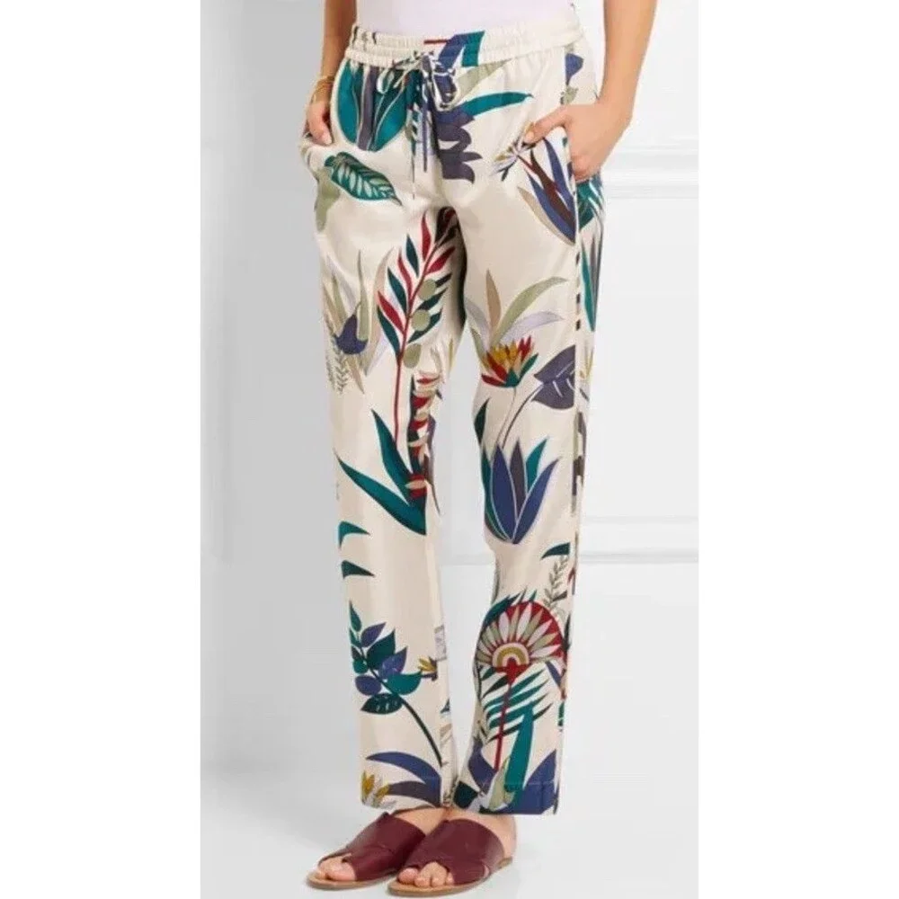 Tory Burch Women’s Sz 12 Adele Pant NWT 100% Silk, Floral, Resort Vacation Boho